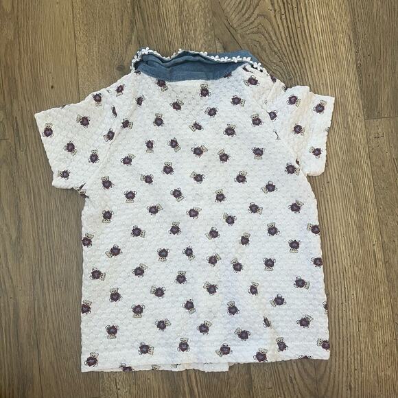 Vintage Teddy Bear Heart Button Up Denim Floral Trim Size 2T Toddler - Picture 2 of 7